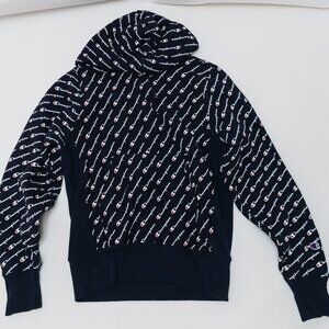 Champion Reverse Weave All-Over Logo Hoodie Navy Size Small